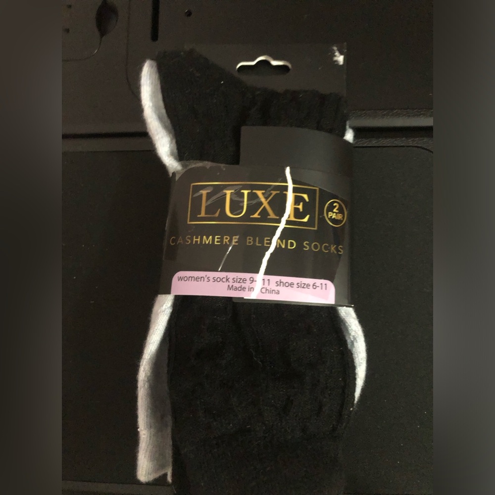 Luxe Black & very light gray-blue Cashmere Blend Socks - 2 Pair